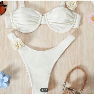 Shein White Bikini Set Size Small Floral Bridal